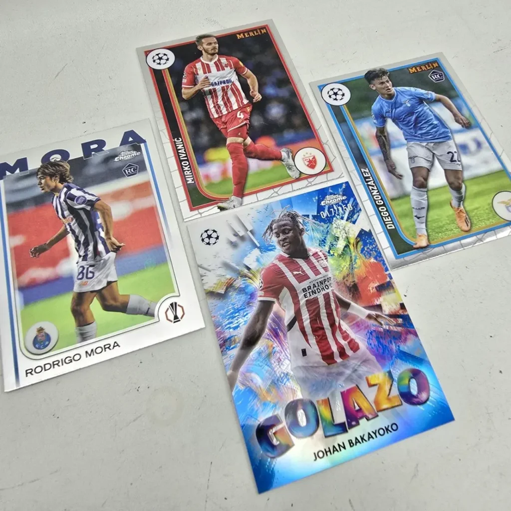 Tarjetas coleccionables de fútbol de Topps y Merlin con Rodrigo Mora, Mirko Ivanic, Diego Gonzalez y Johan Bakayoko. by Remates Narvaja